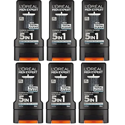 Image of x6 L&#039;Oreal Paris Men Expert 5 in 1 Total Clean Shower Gel 300ml