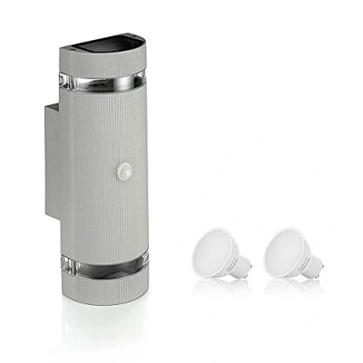 Image of Auraglow PIR Motion Sensor Double Up &amp; Down Outdoor Wall Security Light Grey Cool White