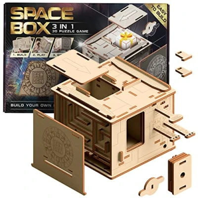 Image of ESC WELT Space Box 3D Puzzle Game 3 in 1 Wooden Brain Teaser Gift Riddle for Children and Adults Mind Escape Room