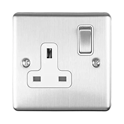 Image of Enhance Decorative 1 Gang Socket Satin Stainless Finish with White Trim