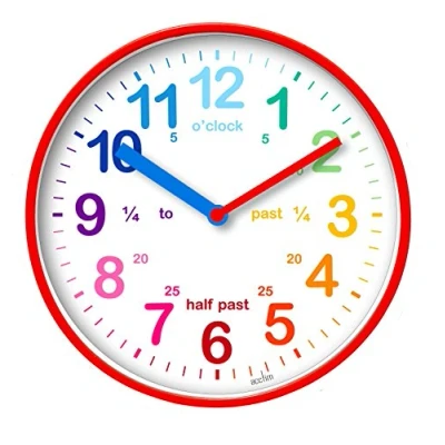 Image of Acctim Wickford Kids Teaching Wall Clock Quartz Rainbow Dial Quarter Markers Red 20cm 22524