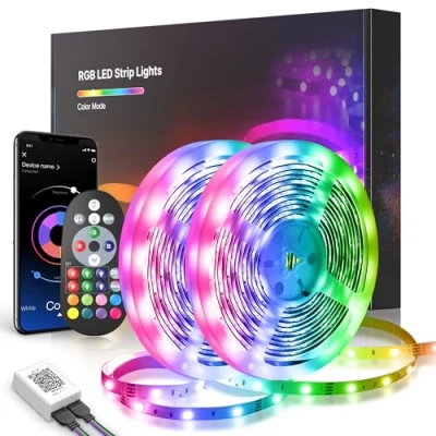 Image of 20m LED Strip Lights, RGB Music Sync Color Changing Light with Smart App Control Remote, Lights for Bedroom Room Lighting Flexible Home Decoration