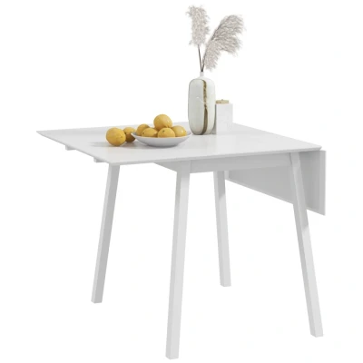 Image of HOMCOM Solid Wood Folding Dining Table, Drop Leaf Table for 2 4 People, Rectangle Kitchen Small Space, White