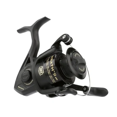 Image of PENN Wrath II Saltwater Spinning Fishing Reel, Size 3000, Right/Left Handle Position, Corrosion Resistant Graphite Body, Machined Anodized Aluminum Spool, Black/Gold