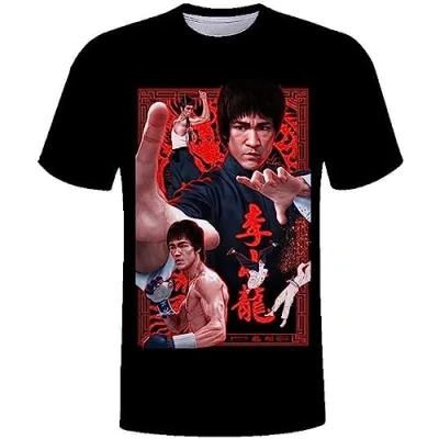 Image of Men&#039;s Li Xiaolong Dragon T Shirt Kung Fu Martial Art 3D Printed Shirts Round Neck Casual Short Sleeved Fitness Tee Tops