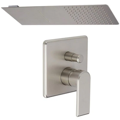 Image of Milano Hunston Manual Mixer Valve 200mm x 500mm Wall Mounted Waterblade Shower Head Brushed Nickel