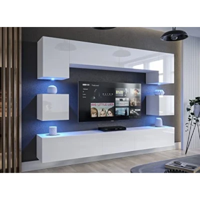 Image of Modern Living Room Furniture Set Storage Tv unit entertainment media wall center (white)