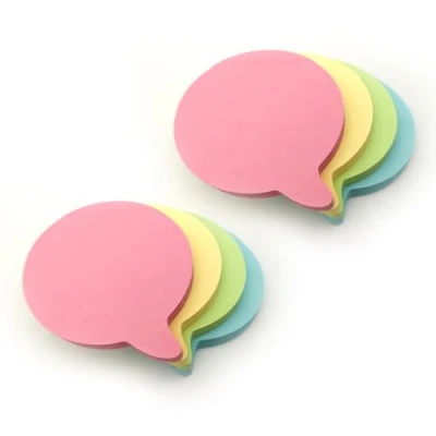Image of Evergreen Goods 8 Pads Speech Bubble Pastel Coloured Sticky Post Notes Removable Adhesive Assorted Colours (Pink, Green, Yellow, Blue) 100 Sheets Per Pad 76x76mm (3&quot;x3&quot;)