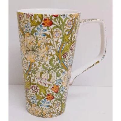 Image of Rainbow Decors William Morris Golden Lily Mug 500 ml Fine Bone China Large Latte Lilies Floral Cup Hand Decorated UK