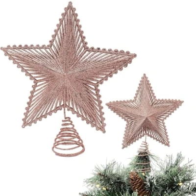 Image of SKYTE® Christmas Tree Topper Star 25 cm Size Glittered Metal Glitter top Xmas Party Decoration Ornaments For Decorations (Rose Gold)