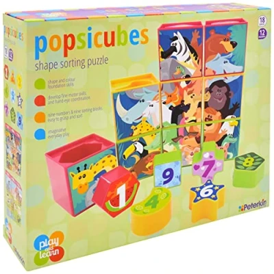 Image of PETERKIN Play &amp; Learn POPSICUBES Shape Sorting Puzzle Pre School Toys Ages 12m+
