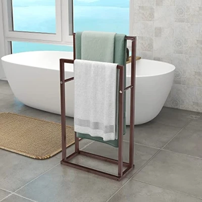 Image of BOFENG 2 Tier Freestanding Towel rail Chrome Rack Stand, Anti rust coating metal Ladder Holder for Bathroom Accessories Organizer Bath