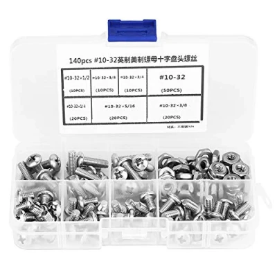 Image of 140pcs #10 32 304 Stainless Steel Cross Screw Nut Set, Countersunk Head Screws, Flat Hex Socket Assortment Kit, for Household Use