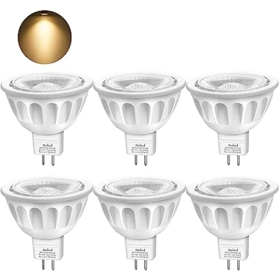 Image of Boxlood 6 Pack MR16 LED Light Bulbs, 12 Volt, 40 Degree Spot with GU5.3 Base, 5 Watt (50 Equivalent), 450 Lumen, 3000K Warm White, Recessed Track Spotlight