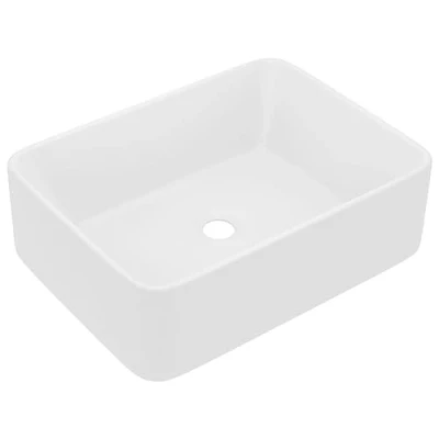 Image of vidaXL Luxury Ceramic Basin Matt White Rectangular Bathroom/Restroom/Washroom Above Counter Sink, 41x30x12cm, Contemporary Design