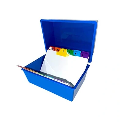 Image of Indigo® Office Index Record Card Box Filing with Coloured Guide Cards Blue (8&quot; x 5&quot;)