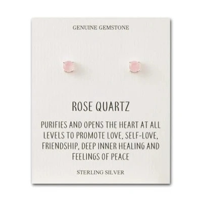 Image of Philip Jones Sterling Silver Rose Quartz Gemstone Earrings with Quote Card