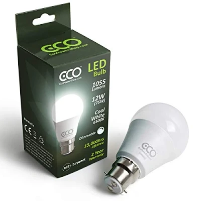 Image of ECO Dimmable 2 Pin B22 Bayonet Light Bulb, 12W LED Energy Saving 75W Equivalent, Frosted, Cool White (6500K), 15000Hrs (Cool 1 x Pack)