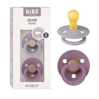 Image of BIBS Colour Soother 2 Pack, BPA Free Dummy Pacifier, Round Nipple. Natural Rubber Latex, Made in Denmark. 0 6 Months (Pack of 2), Mauve/Fossil Grey