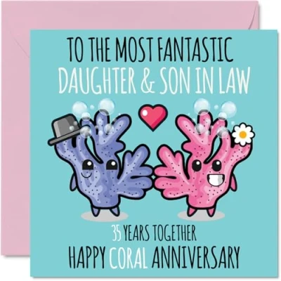 Image of Cute Coral Anniversary Card for Daughter &amp; Son In Law 35 Years Together Happy 35th Wedding Cards Daughter, 145mm x Greeting Thirty Fifth Anniversaries