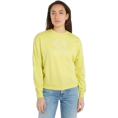 Image of Tommy Hilfiger Women&#039;s Reg Flag Script Cnk Swtshrt Ww0ww41758 Heavyweight Sweatshirts, Yellow (Yellow Tulip), L