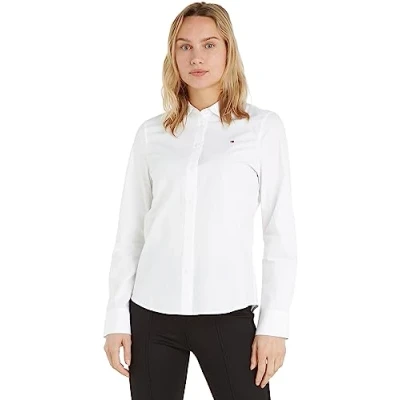 Image of Tommy Hilfiger Women&#039;s Organic Regular Blouse, White (Th Optic White), 32