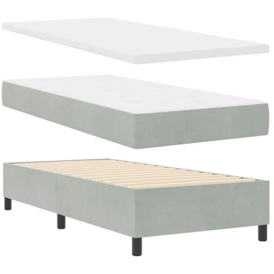 Image of vidaXL Box Spring Bed with Mattress Light grey 100 x 200 cm Velvet
