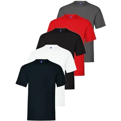 Image of BRAND KRUZE Mens T Shirt Regular Fit Plain Cotton Tee Crew Neck Top Casual Short Sleeve KZTS138 Tshirt BLK/RED/Char/NVY/WHT S (5 Pack)