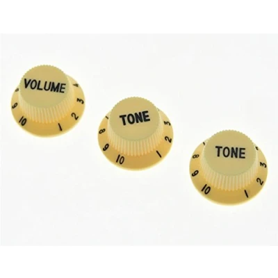 Image of KAISH Cream with Black Letters ST/Strat Guitar Knobs Volume and Tone for Stratocaster/Strat