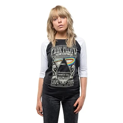 Image of Pink Floyd Raglan Tee: Carnegie Hall Poster XXXX Large Black, White Ladies