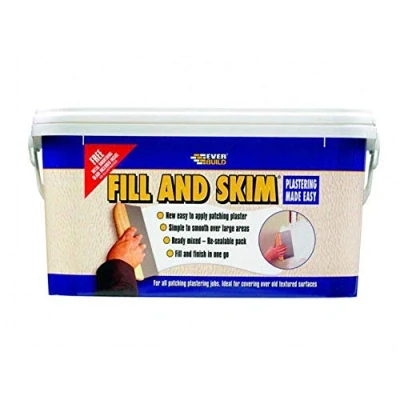 Image of Everbuild Fill and Skim Ready Mixed Plaster Substitute One Coat Patching No Sanding Required White 5 Litre