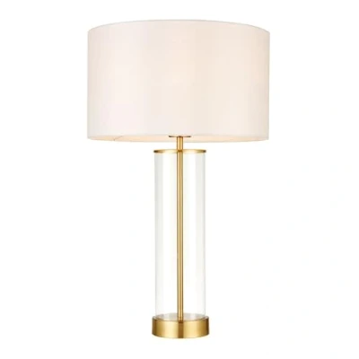 Image of Lessina Table Lamp Satin Brushed Gold, Vintage White Silk Effect, E27