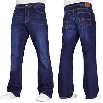 Image of Crosshatch Mens Stretch Boot Cut Leg Flared Classic Retro Denim Jeasn by JeanBase Dark Wash 40W X 34L