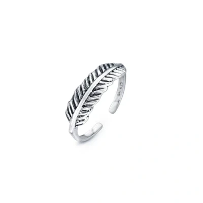 Image of Amberta 925 Sterling Silver Toe and Midi Ring for Women Adjustable Fit Leaf/Feather Design Inside Diameter 15.4 mm Size I