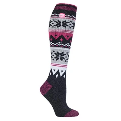 Image of HEAT HOLDERS Lite Ladies Thin Extra Long Knee High 1.6 TOG Patterned Winter Warm Thermal Socks (4 8 UK, Marton)