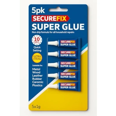 Image of Super Glue All Purpose 5PK Non Drip Liquid Quick Setting Ultra Strong Adhesive Shoes Plastic Metal Wood Rubber Glass Precision Household DIY Craft Repairs Instant Bonding Small 5x1g