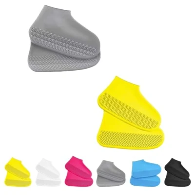 Image of Affectionk Anti Slip Waterproof Shoe Covers, Covers Silicone, Cycling, Reusable (S,Grey+Yellow)
