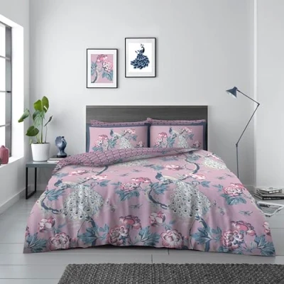 Image of GC GAVENO CAVAILIA Peacock Double Bedding Set, Botanical Quilt Cover Bedset For Kids Adults, Reversible Birdie Blossom Duvet Set With Matching Pillowcases, Multi