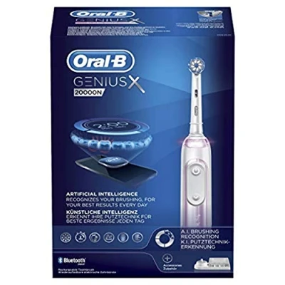 Image of Oral B Genius X Rechargeable Electric Toothbrush, 1 Pink Artificial Intelligence Spare Head, Travel Case with Charger