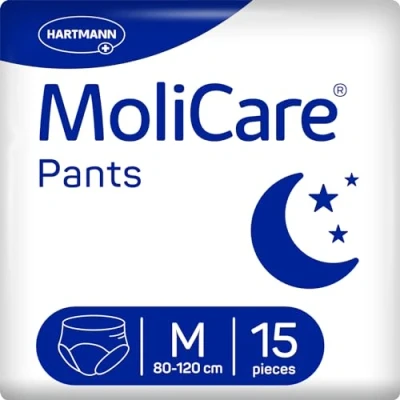 Image of MoliCare Pants Night Disposable Pull Up for Moderate Urinary Incontinence, Discreet Use Women and Men, Size M (80 120 cm), Pack of 15