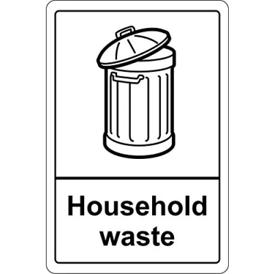 Image of Household waste recycling sign Self adhesive sticker 150mm 100mm
