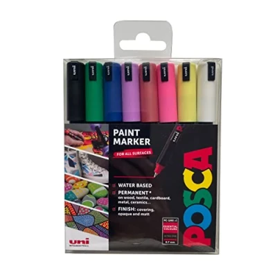 Image of POSCA Pens PC 1MR Ultra Fine Acrylic Felt Tip Coloured Permanent Paint Markers for Adults, Kids. Perfect Colouring, Fabric, Graffiti, Watercolour, Outline Drawing, Window and Glass Art. 8 Pack
