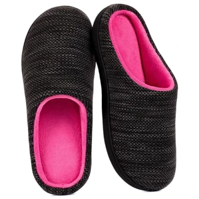 Image of RockDove Women&#039;s Birdseye Knit Memory Foam Slipper, Size 5/6 UK Women, Black and Fuchsia