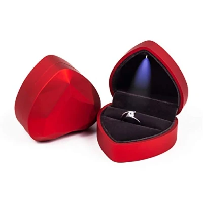 Image of Rolin Roly Engagement Ring Box with LED Light Heart Shape Jewelry Gift Case Display for Wedding Birthday Proposal and Anniversary