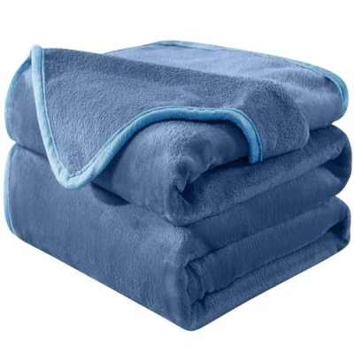 Image of HOZY Fleece Blanket, 230 x 270cm Velvet Plush Bed Soft, Lightweight, Warm and Cozy Blanket as Bedspread, Coverlet, Cover, Washed Blue