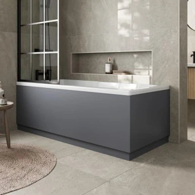 Image of Aurora® Modern 1700mm Front Side Panel &amp; 750mm End MDF Bath 18mm Wooden Panels for Bathroom Baths Soaking Tubs, Adjustable Plinth, Easy to Cut, Grey Gloss
