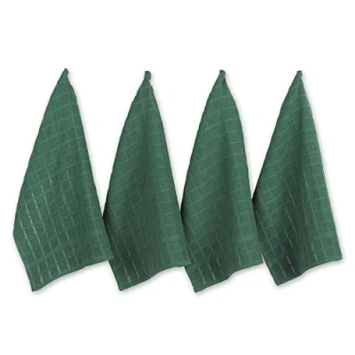Image of DII Windowpane Dishtowel Set, Cotton, Dark Green Solid, 16x26