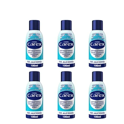 Image of Carex Antibacterial Original Hand and Surface Santister Spray, 70 Percent Alcohol, Cleans, Cares Protects, Bulk Buy, Pack of 6 100 ml