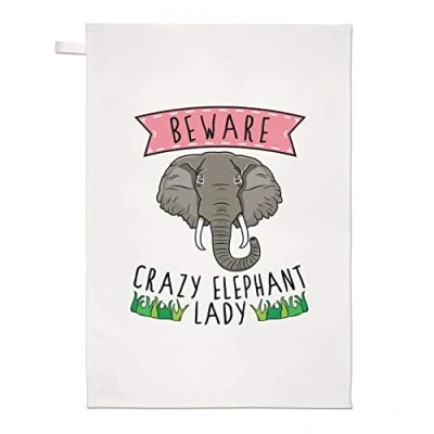 Image of Beware Crazy Elephant Lady Tea Towel Dish Cloth