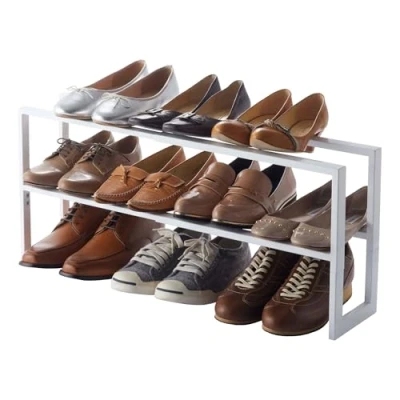 Image of Yamazaki 3190 LINE 2 Tiered Extendable Shoe Rack, white, Steel, Minimalist, 38 x 15 30 cm